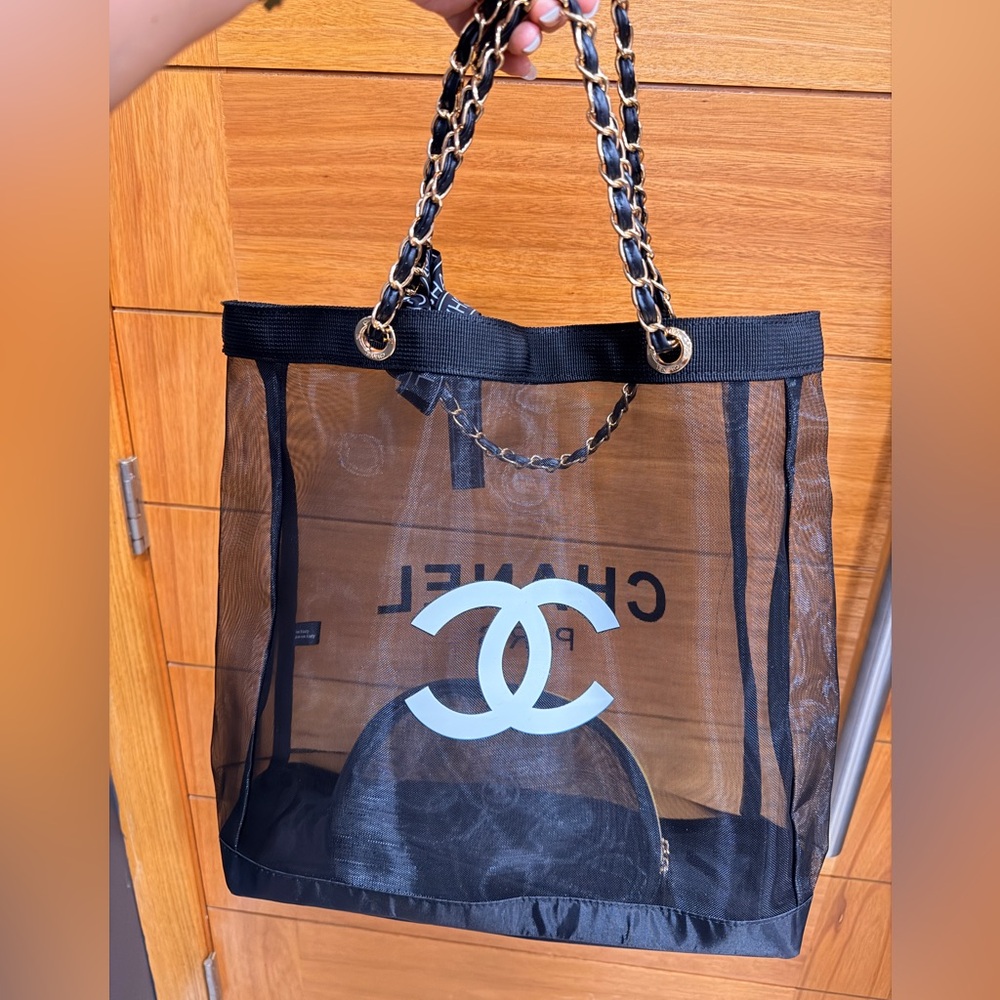 CHANEL Black Mesh Tote with Gold Chain - Picture 8 of 15